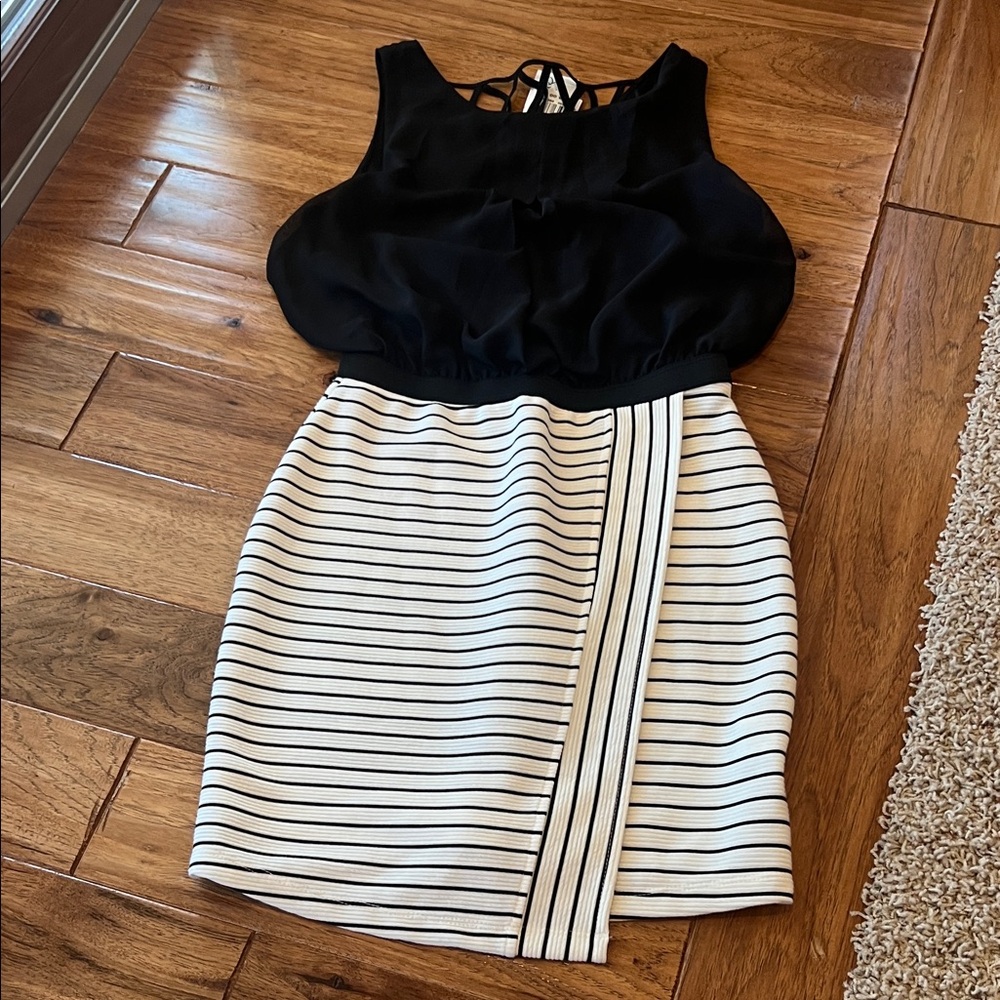 Speechless Black and White Striped Midi Dress
